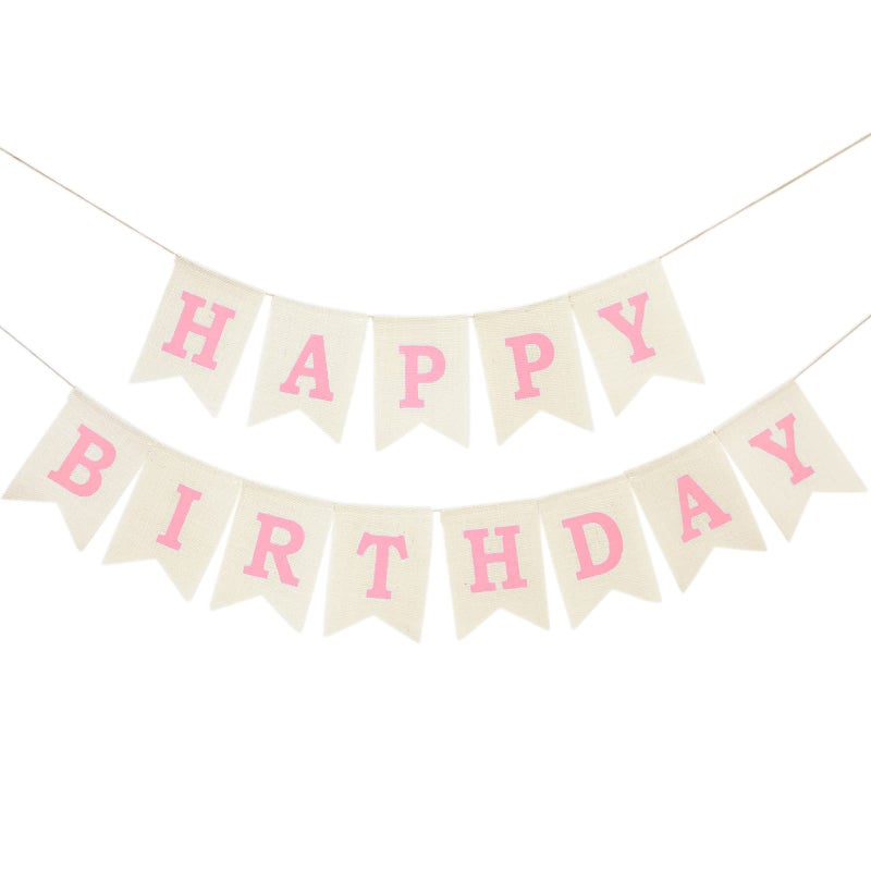 CROWNOS Burlap Happy Birthday Banner  Assembled Reusable Pink Happy Birthday Sign for Rustic Birthday Party Decorations - Image 1